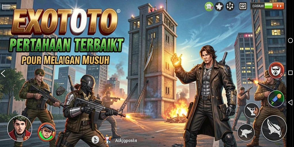Tampilan gameplay EXOTOTO dengan menara menghalau serangan musuh.