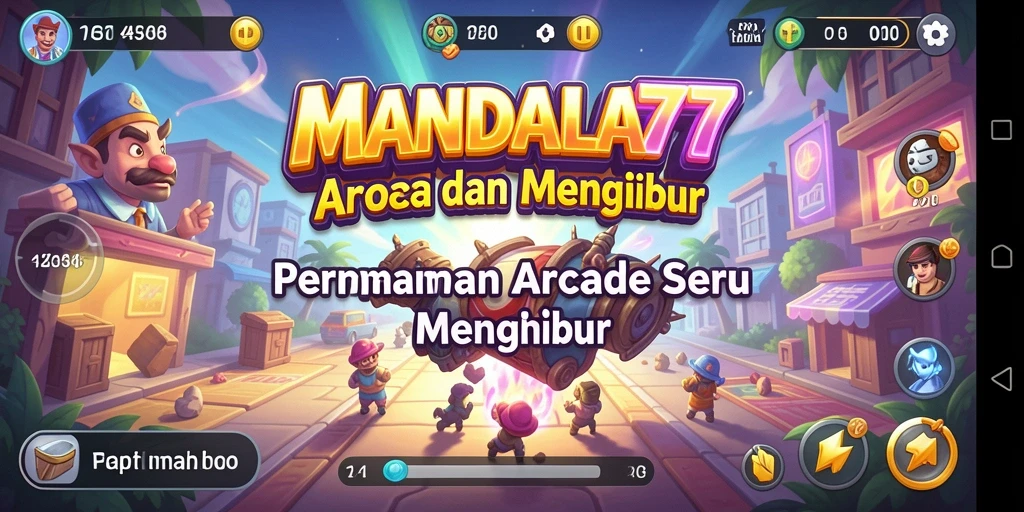 Tampilan gameplay MANDALA77 yang penuh warna dan dinamis.