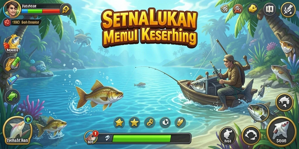 Screenshot gameplay SPINLUCKY menunjukkan momen menegangkan saat memancing.
