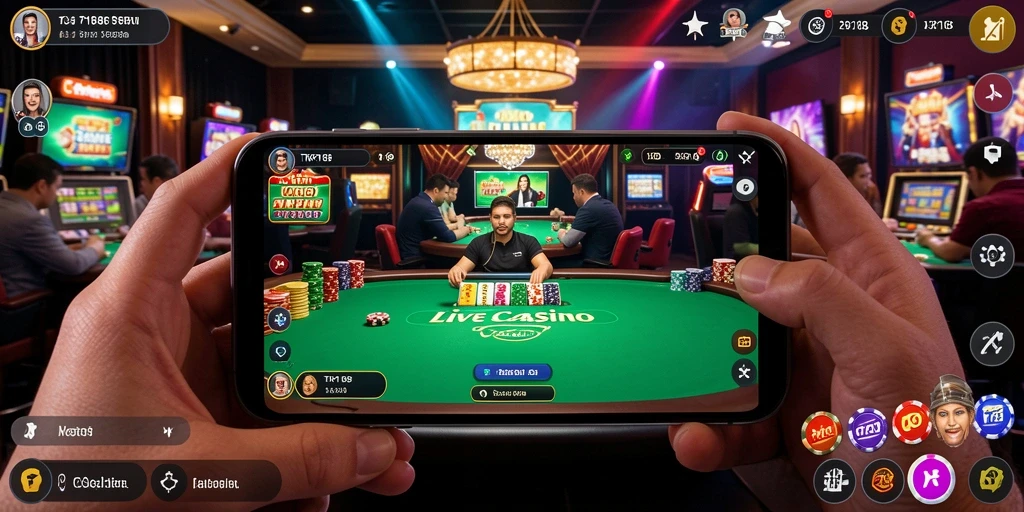 Screenshot gameplay TKP188 yang menunjukkan dealer langsung di Live Casino.